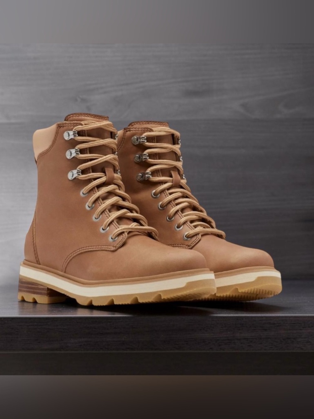 SOREL LENNOX ANTHROPOLOGIE LACE UP STKD WATERPROOF BOOTS LIKE NEW SIZE 6